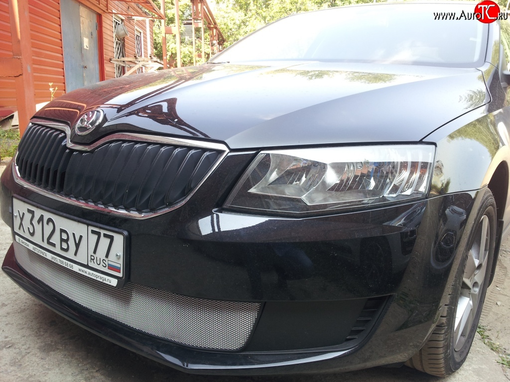 1 599 р. Сетка (для комплектации Active) на бампер Russtal (хром) Skoda Octavia A7 дорестайлинг лифтбэк (2012-2017)  с доставкой в г. Краснодар