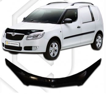 2 399 р. Дефлектор капота CA-Plastiс exclusive Skoda Roomster 5J дорестайлинг (2006-2010) (Classic черный, Без надписи)  с доставкой в г. Краснодар. Увеличить фотографию 1