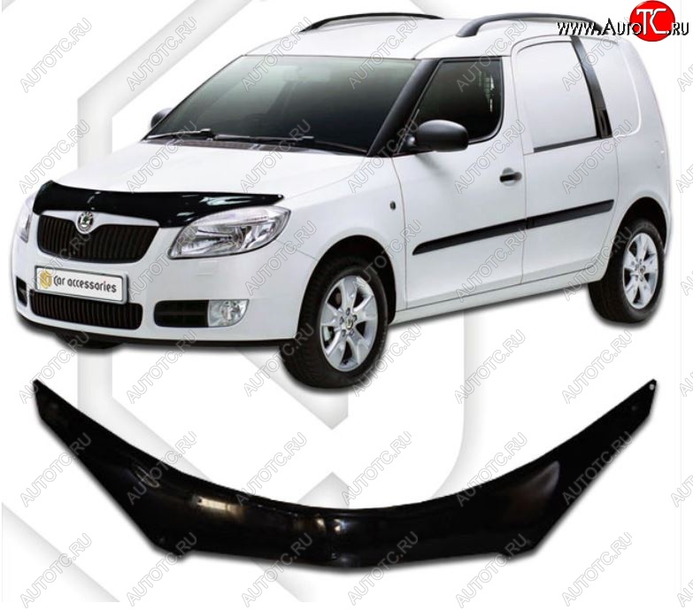 2 399 р. Дефлектор капота CA-Plastiс exclusive  Skoda Roomster  5J (2006-2010) дорестайлинг (Classic черный, Без надписи)  с доставкой в г. Краснодар