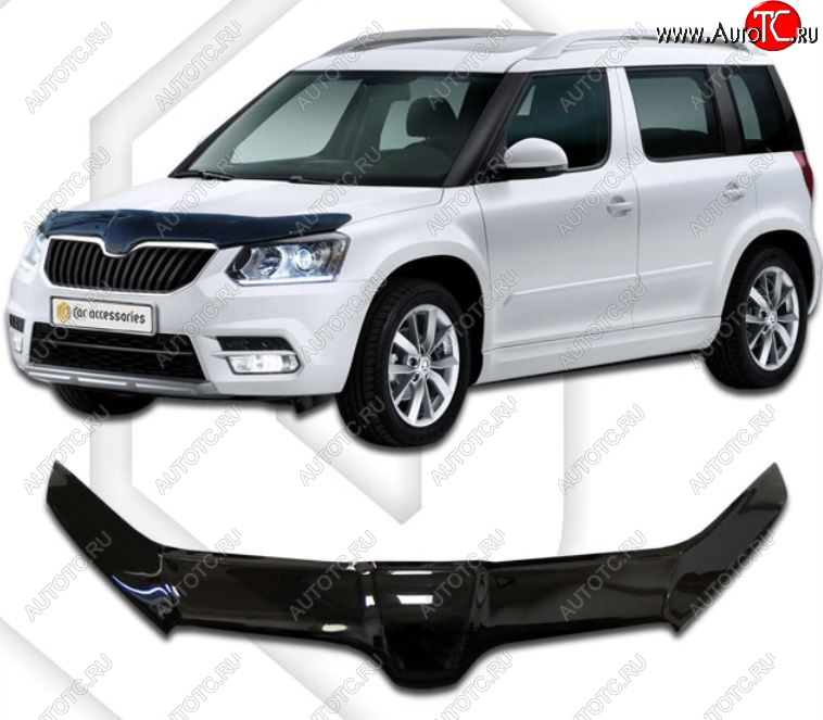 2 599 р. Дефлектор капота CA-Plastiс exclusive  Skoda Yeti (2013-2018) (Classic черный, Без надписи)  с доставкой в г. Краснодар