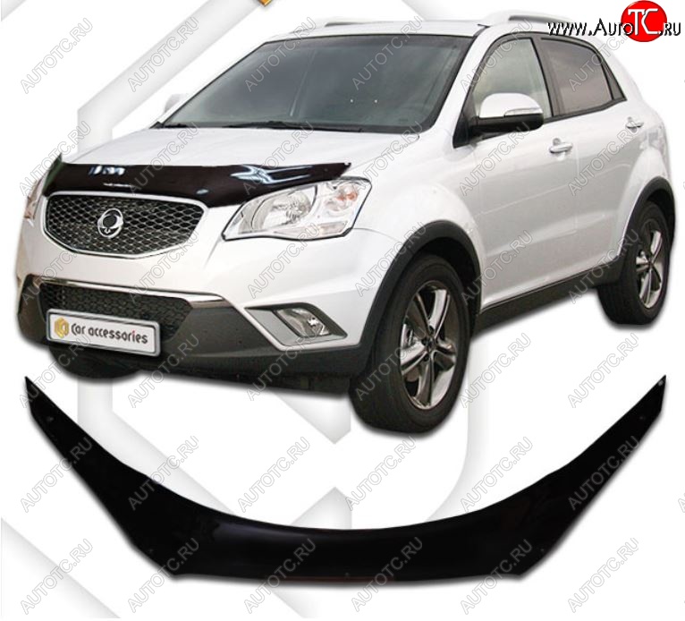 2 199 р. Дефлектор капота CA-Plastiс  SSANGYONG Actyon (2010-2013) дорестайлинг (Classic черный, Без надписи)  с доставкой в г. Краснодар