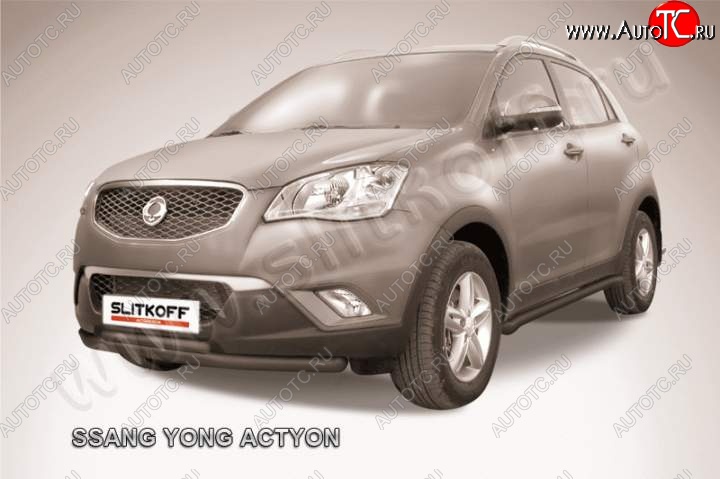 11 449 р. защита переднего бампера Slitkoff  SSANGYONG Actyon  1 (2006-2010) (Цвет: серебристый)  с доставкой в г. Краснодар