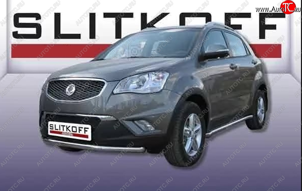 11 749 р. Одинарная защита переднего бампера Slitkoff 57мм SSANGYONG Actyon дорестайлинг (2010-2013) (Цвет: нержавеющая полированная сталь)  с доставкой в г. Краснодар