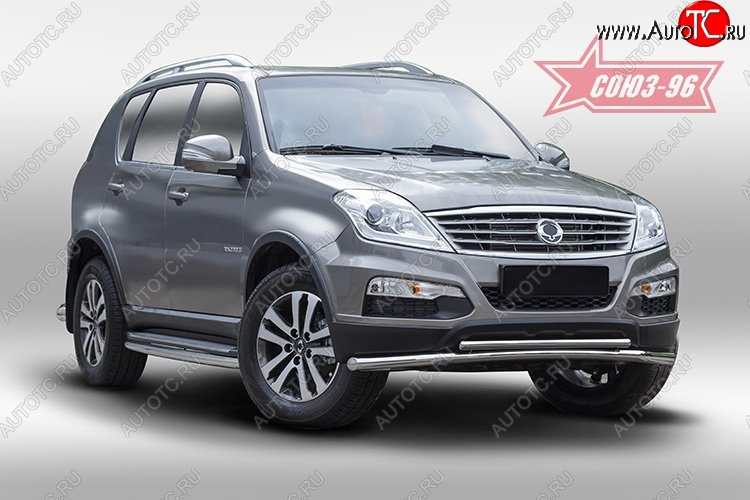 16 784 р. Защита переднего бампера двойная Souz-96 (d60/42). SSANGYONG Rexton Y290 (2012-2017)  с доставкой в г. Краснодар