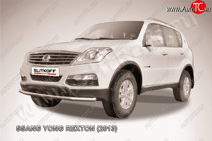 12 549 р. Одинарная защита переднего бампера диаметром 57 мм Slitkoff SSANGYONG Rexton Y290 (2012-2017) (Цвет: нержавеющая полированная сталь)  с доставкой в г. Краснодар