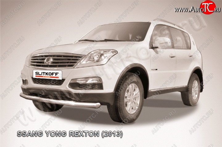 14 299 р. Одинарная защита переднего бампера диаметром 76 мм Slitkoff SSANGYONG Rexton Y290 (2012-2017) (Цвет: нержавеющая полированная сталь)  с доставкой в г. Краснодар