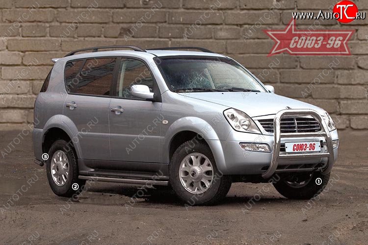 15 749 р. Защита переднего бампера (с кенгурином и подножкой) Souz-96 (d76) SSANGYONG Rexton Y200 (2001-2006)  с доставкой в г. Краснодар