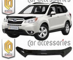 2 379 р. Дефлектор капота CA-Plastic  Subaru Forester  SJ (2012-2019) дорестайлинг, рестайлинг (Classic черный, Без надписи)  с доставкой в г. Краснодар. Увеличить фотографию 2