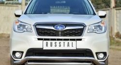 Защита переднего бампера (2 трубыØ63 мм, волна, нержавейка) SLITKOFF Subaru Forester SJ дорестайлинг (2012-2016)