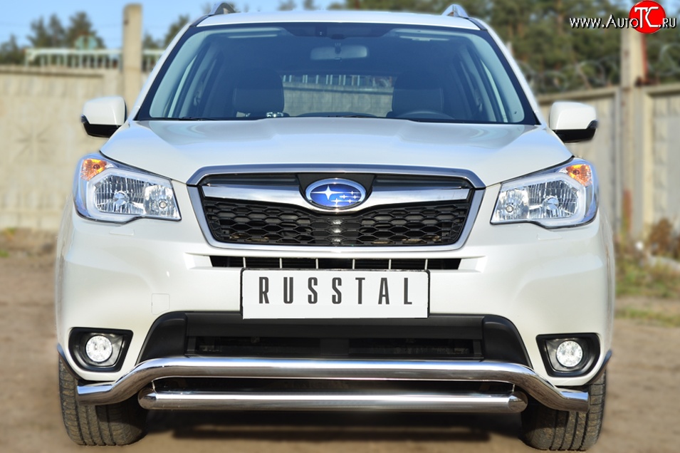 25 599 р. Защита переднего бампера (2 трубыØ63 мм, волна, нержавейка) SLITKOFF Subaru Forester SJ дорестайлинг (2012-2016)  с доставкой в г. Краснодар