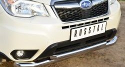 23 799 р. Защита переднего бампера (2 трубыØ76 и 63 мм, нержавейка) SLITKOFF  Subaru Forester  SJ (2012-2016) дорестайлинг  с доставкой в г. Краснодар. Увеличить фотографию 3