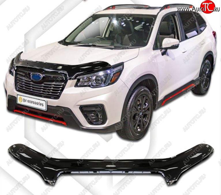 2 499 р. Дефлектор капота CA-Plastiс  Subaru Forester  SK/S14 (2018-2021) дорестайлинг (Classic черный, Без надписи)  с доставкой в г. Краснодар