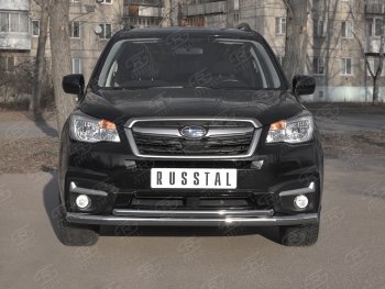 Защита переднего бампера SLITKOFF d63 секции-d42 дуга Subaru (Субару) Forester (Форестер)  SJ (2016-2019) SJ рестайлинг