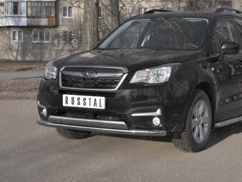 13 999 р. Защита переднего бампера (2 трубы Ø63 и 75х42 мм, нержавейка) Russtal Subaru Forester SJ рестайлинг (2016-2019)  с доставкой в г. Краснодар. Увеличить фотографию 2