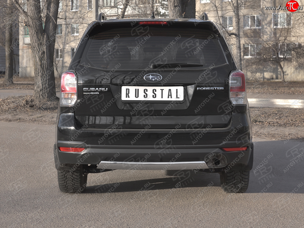 9 999 р. Защита заднего бампера (Ø75х42 мм, нержавейка) Russtal  Subaru Forester  SJ (2016-2019) рестайлинг  с доставкой в г. Краснодар