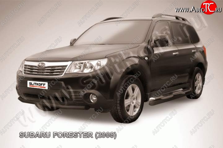 8 449 р. Защита переднего бампер Slitkoff Subaru Forester SH (2008-2013) (Цвет: серебристый)  с доставкой в г. Краснодар