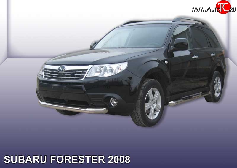 14 999 р. Одинарная защита переднего бампера диаметром 76 мм Slitkoff Subaru Forester SH (2008-2013) (Цвет: нержавеющая полированная сталь)  с доставкой в г. Краснодар