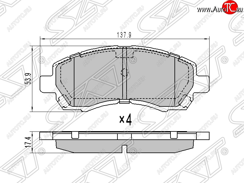 1 179 р. Колодки тормозные SAT (передние) Subaru Impreza GD седан дорестайлинг (2000-2002)  с доставкой в г. Краснодар