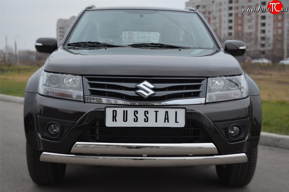 27 999 р. Защита переднего бампера (2 трубыØ75х42 мм, нержавейка) Russtal Suzuki Grand Vitara JT 5 дверей 2-ой рестайлинг (2012-2016)  с доставкой в г. Краснодар