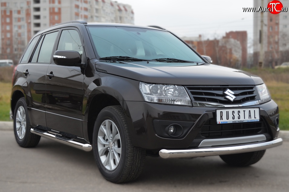 17 899 р. Одинарная защита переднего бампера диаметром 76 мм (5 дв.) SLITKOFF Suzuki Grand Vitara JT 3 двери 2-ой рестайлинг (2012-2016)  с доставкой в г. Краснодар