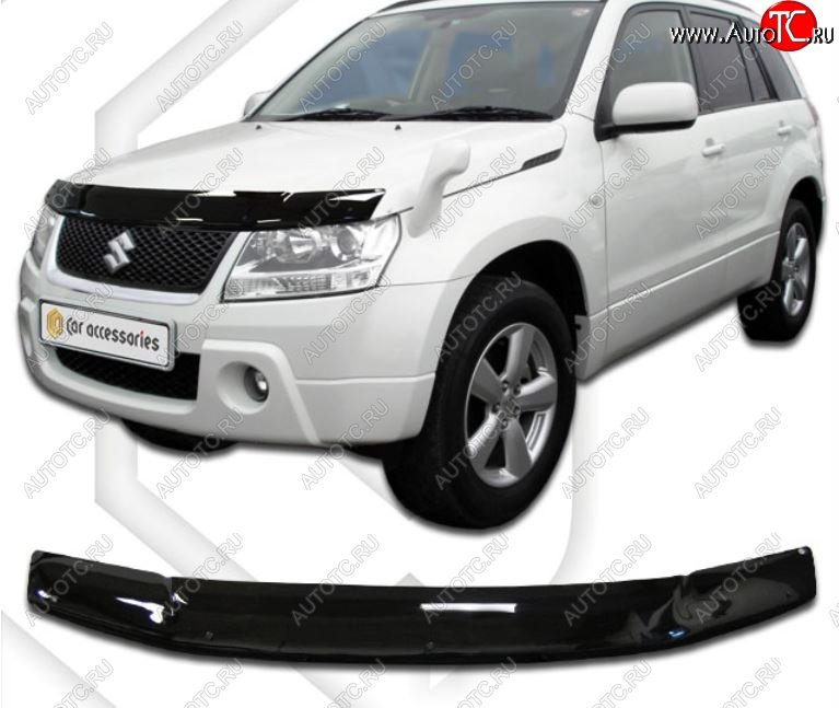 1 999 р. Дефлектор капота CA-Plastiс  Suzuki Grand Vitara  JT 3 двери (2005-2008) дорестайлинг (Classic черный, Без надписи)  с доставкой в г. Краснодар