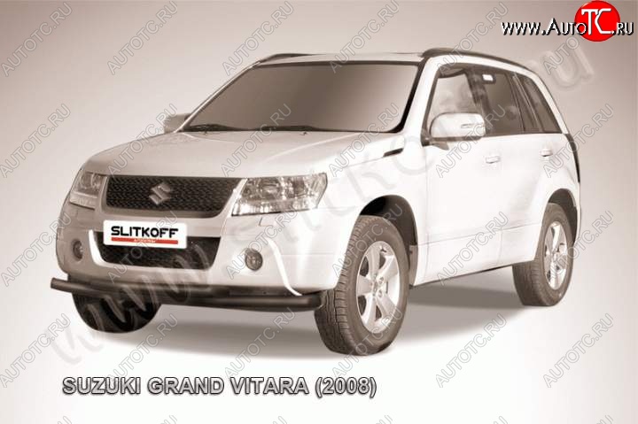 8 199 р. Защита переднего бампер Slitkoff  Suzuki Grand Vitara ( JT 3 двери,  JT 5 дверей) (2008-2012) 1-ый рестайлинг, 1-ый рестайлинг (Цвет: серебристый)  с доставкой в г. Краснодар