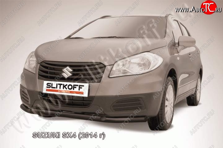 9 649 р. Защита переднего бампер Slitkoff  Suzuki SX4  JYB, JYA (2013-2016) хэтчбэк дорестайлинг (Цвет: серебристый)  с доставкой в г. Краснодар