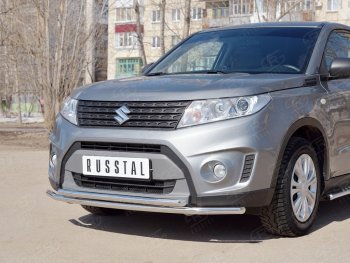 18 799 р. Защита переднего бампера (2 трубыØ42 мм, нержавейка) SLITKOFF  Suzuki Vitara  LY (2015-2019) дорестайлинг  с доставкой в г. Краснодар. Увеличить фотографию 2