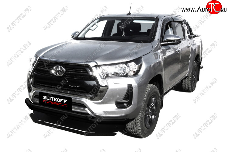 13 799 р. Защита переднего бампера Slitkoff (Ø 76+Ø 57 мм, двойная). Toyota Hilux AN120 1-ый рестайлинг (2017-2020) (Сталь с полимерным покрытием. Цвет: черный)  с доставкой в г. Краснодар