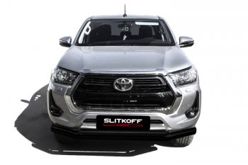 13 799 р. Защита переднего бампера Slitkoff (Ø 76+Ø 57 мм, двойная). Toyota Hilux AN120 1-ый рестайлинг (2017-2020) (Сталь с полимерным покрытием. Цвет: черный)  с доставкой в г. Краснодар. Увеличить фотографию 2