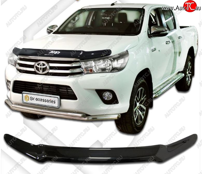 2 099 р. Дефлектор капота CA-Plastiс  Toyota Hilux  AN120 (2016-2020) дорестайлинг, 1-ый рестайлинг (Classic черный, Без надписи)  с доставкой в г. Краснодар