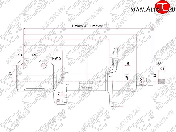 3 999 р. Правый амортизатор передний (2WD, 4WD) SAT Toyota Allion T260 седан дорестайлинг (2007-2010)  с доставкой в г. Краснодар