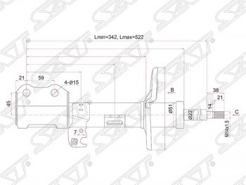 Левый амортизатор передний (2WD, 4WD) SAT Toyota Allion T260 седан дорестайлинг (2007-2010)