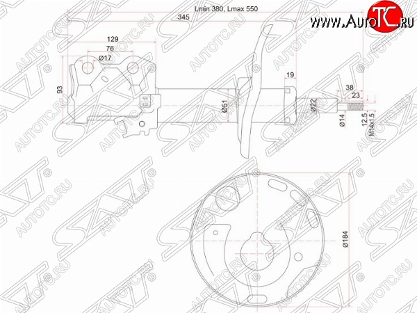 4 299 р. Левый амортизатор передний SAT Toyota Auris E150 хэтчбэк 5 дв. дорестайлинг (2006-2010)  с доставкой в г. Краснодар