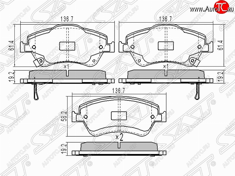 1 279 р. Колодки тормозные (передние) SAT Toyota Auris E150 хэтчбэк 5 дв. дорестайлинг (2006-2010)  с доставкой в г. Краснодар