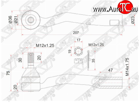 699 р. Левый наконечник рулевой тяги SAT  Toyota Avensis  T220 седан (1997-2003) дорестайлинг, рестайлинг  с доставкой в г. Краснодар