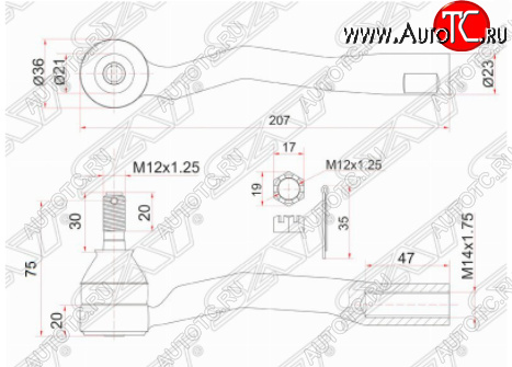 819 р. Правый наконечник рулевой тяги SAT Toyota Avensis T220 седан дорестайлинг (1997-2001)  с доставкой в г. Краснодар