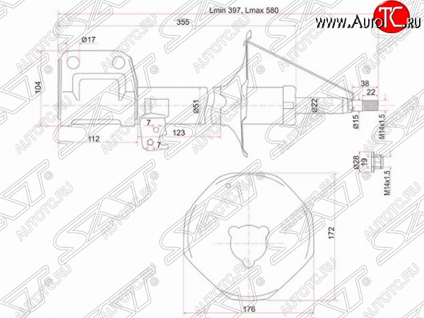 3 399 р. Правый амортизатор передний SAT Toyota Avensis T250 универсал дорестайлинг (2003-2006)  с доставкой в г. Краснодар