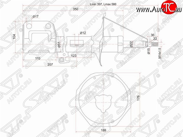 3 399 р. Левый амортизатор передний SAT Toyota Avensis T250 универсал дорестайлинг (2003-2006)  с доставкой в г. Краснодар