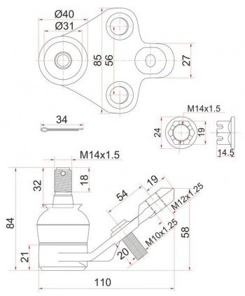 Шаровая опора (нижняя) SAT Toyota Avensis (T250 седан,  T250 универсал), Caldina (T240), Prius (XW20), Voltz, Wish (XE20)