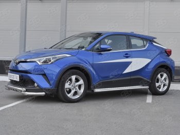 25 999 р. Защита переднего бампера (Ø63 мм с клыками, нержавейка) SLITKOFF Toyota C-HR NGX10, ZGX10 дорестайлинг (2016-2019)  с доставкой в г. Краснодар. Увеличить фотографию 2