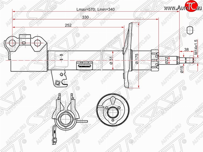 4 399 р. Правый амортизатор передний (2WD, 4WD) SAT Toyota Caldina T240 универсал дорестайлинг (2002-2004)  с доставкой в г. Краснодар