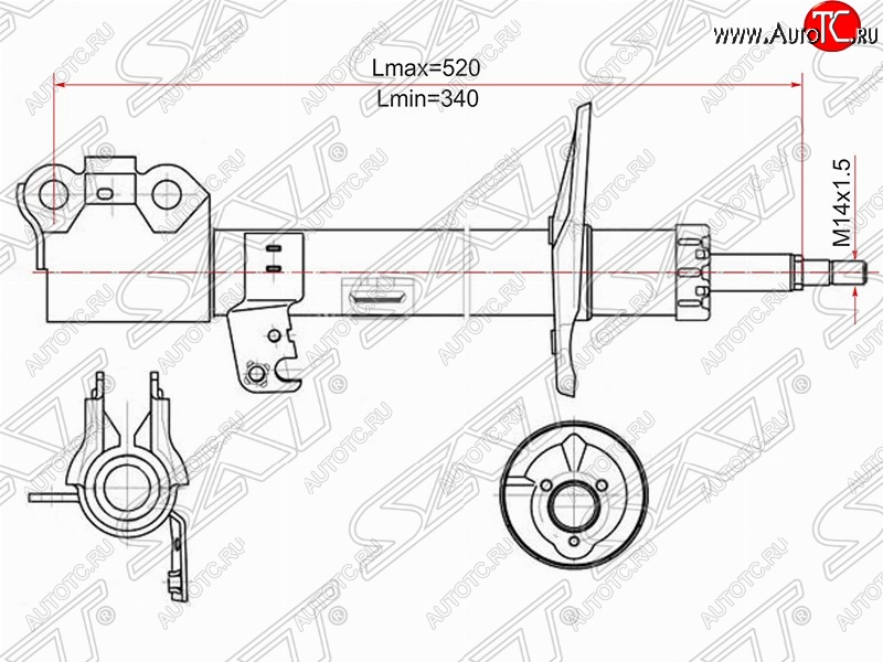 4 399 р. Левый амортизатор передний (2WD, 4WD) SAT  Toyota Caldina  T240 (2002-2007) универсал дорестайлинг, универсал рестайлинг  с доставкой в г. Краснодар