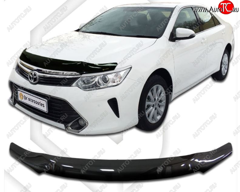 2 189 р. Дефлектор капота CA-Plastiс  Toyota Camry  XV55 (2014-2018) 1-ый рестайлинг, 2-ой рестайлинг (Classic черный, Без надписи)  с доставкой в г. Краснодар