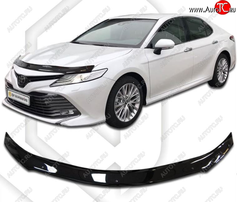 2 099 р. Дефлектор капота CA-Plastiс  Toyota Camry  XV70 (2017-2021) дорестайлинг (Classic черный, Без надписи)  с доставкой в г. Краснодар