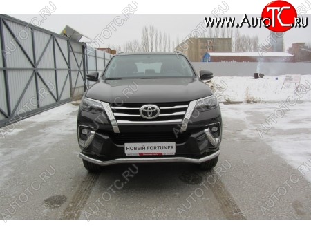 18 799 р. Защита переднего бампера Slitkoff (Ø 57 мм, волна)  Toyota Fortuner  AN160 (2015-2020) дорестайлинг (Нержавеющая сталь)  с доставкой в г. Краснодар