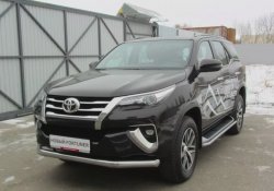 Одинарная защита переднего бампера диаметром 76 мм Slitkoff Toyota Fortuner AN160 дорестайлинг (2015-2020)