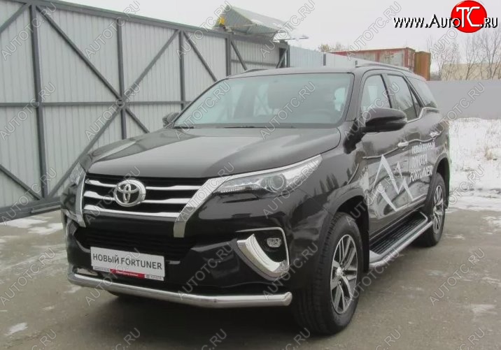 20 999 р. Одинарная защита переднего бампера диаметром 76 мм Slitkoff  Toyota Fortuner  AN160 (2015-2020) дорестайлинг (Цвет: нержавеющая полированная сталь)  с доставкой в г. Краснодар