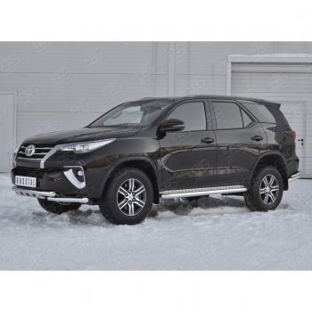 28 799 р. Защита переднего бампера (Ø63 мм с клыками, нержавейка) SLITKOFF Toyota Fortuner AN160 дорестайлинг (2015-2020)  с доставкой в г. Краснодар. Увеличить фотографию 2