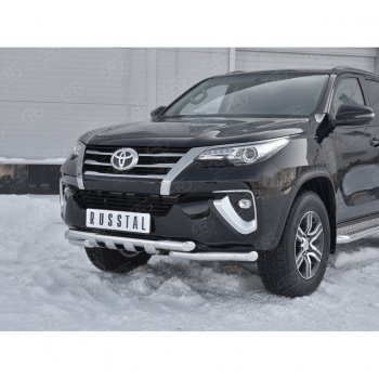 28 799 р. Защита переднего бампера (Ø63 мм с клыками, нержавейка) SLITKOFF Toyota Fortuner AN160 дорестайлинг (2015-2020)  с доставкой в г. Краснодар. Увеличить фотографию 4